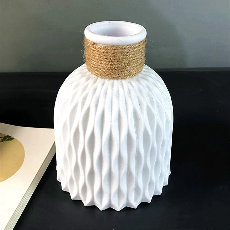 HULIANFU Modern Flower Vase Imitation Ceramic Flower Pot Decoration Home Plastic Vase Flower Arrangement Nordic Style Home Decoration - Deanwangkt