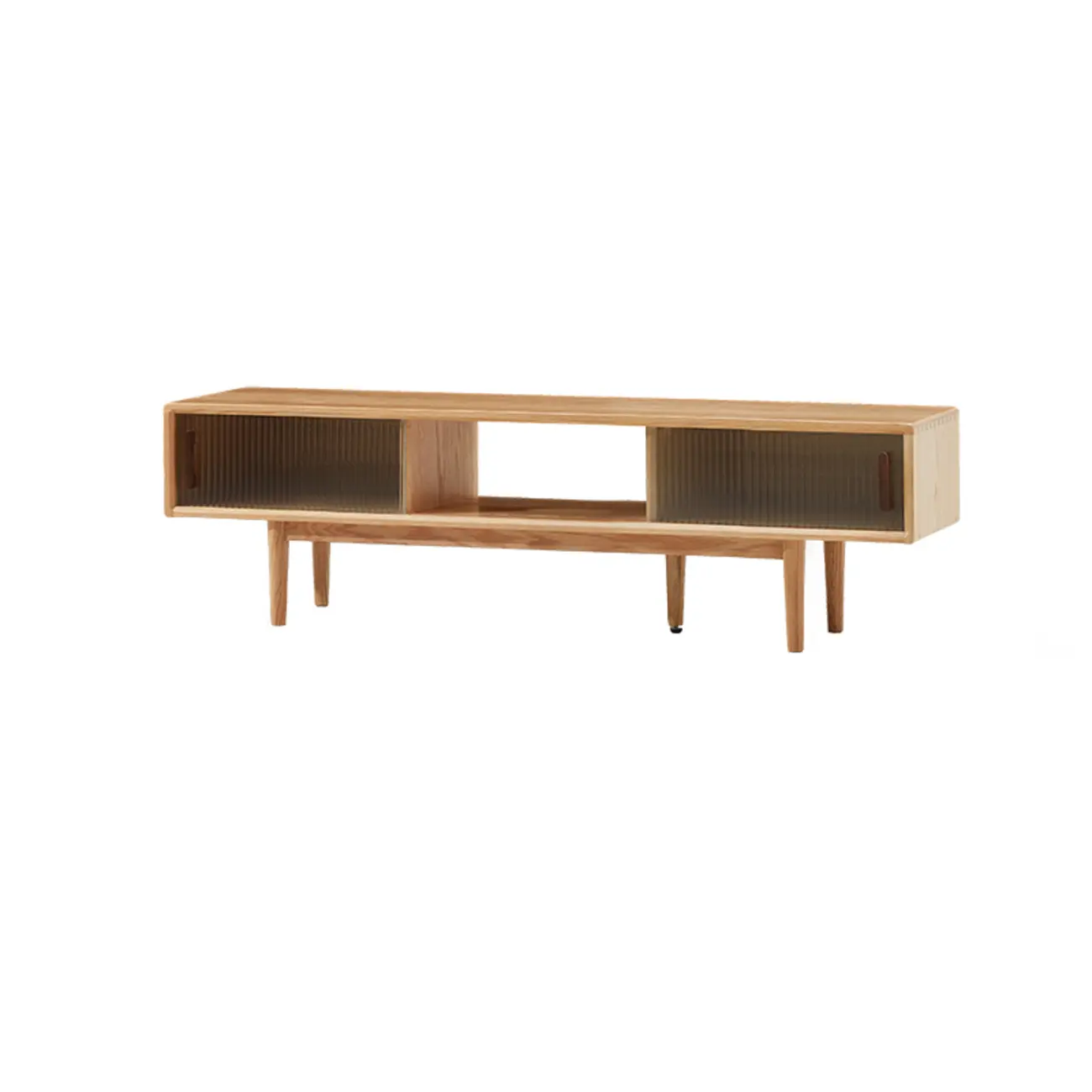 Natural Wood TV Stand with 2 Cabinets