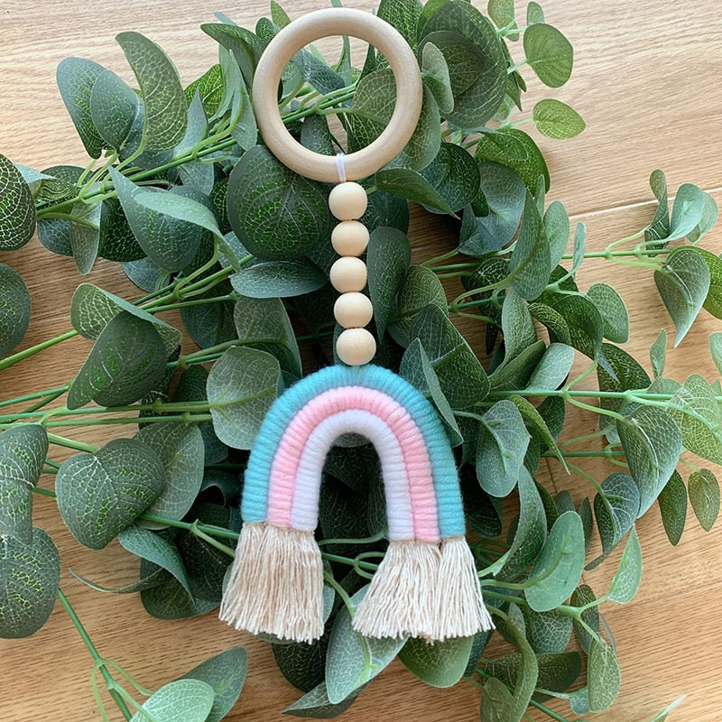 HULIANFU Macrame Rainbow Wall Hanging Decoration Boho Home Decor Party Supplies Baby Shower Dorm Kid Room Bead Tassels Ornaments - Deanwangkt