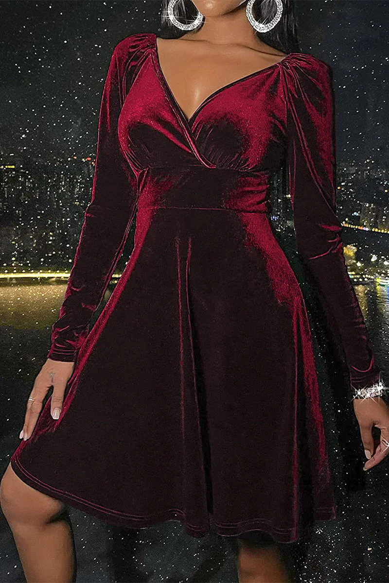 hulianfu Celebrities Elegant Solid Solid Color V Neck A Line Dresses - Deanwangkt