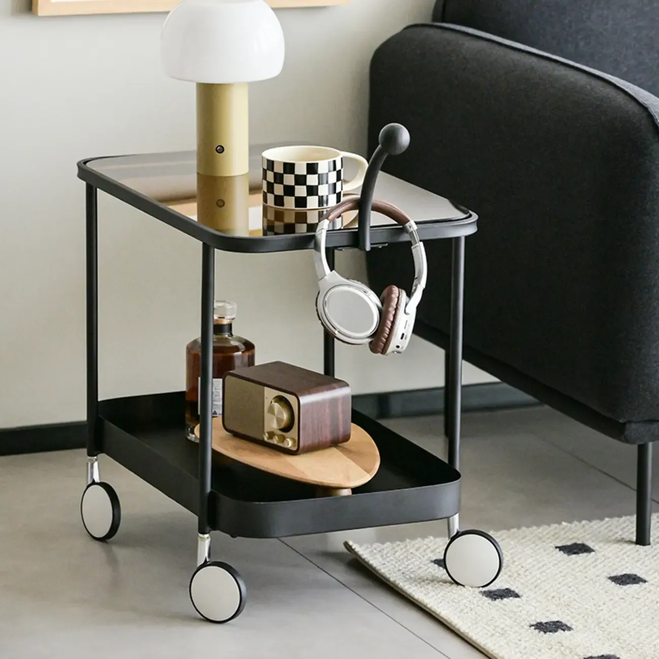 Rectangular Tall Rotating Modern Glass Metal Side Table