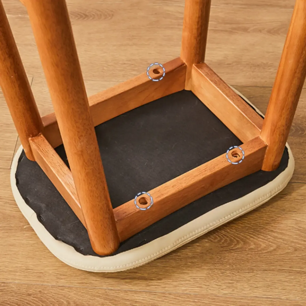 Brown Saddle Leather Seat Wooden Backless Bar Stools