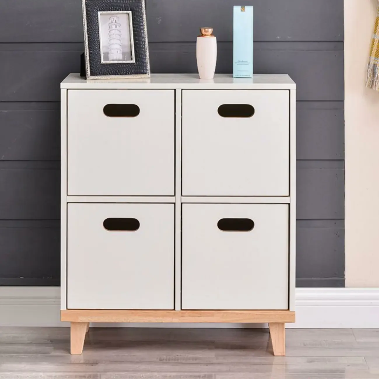 Durable Solid Wood Compartment Storage Cabinet with Notches