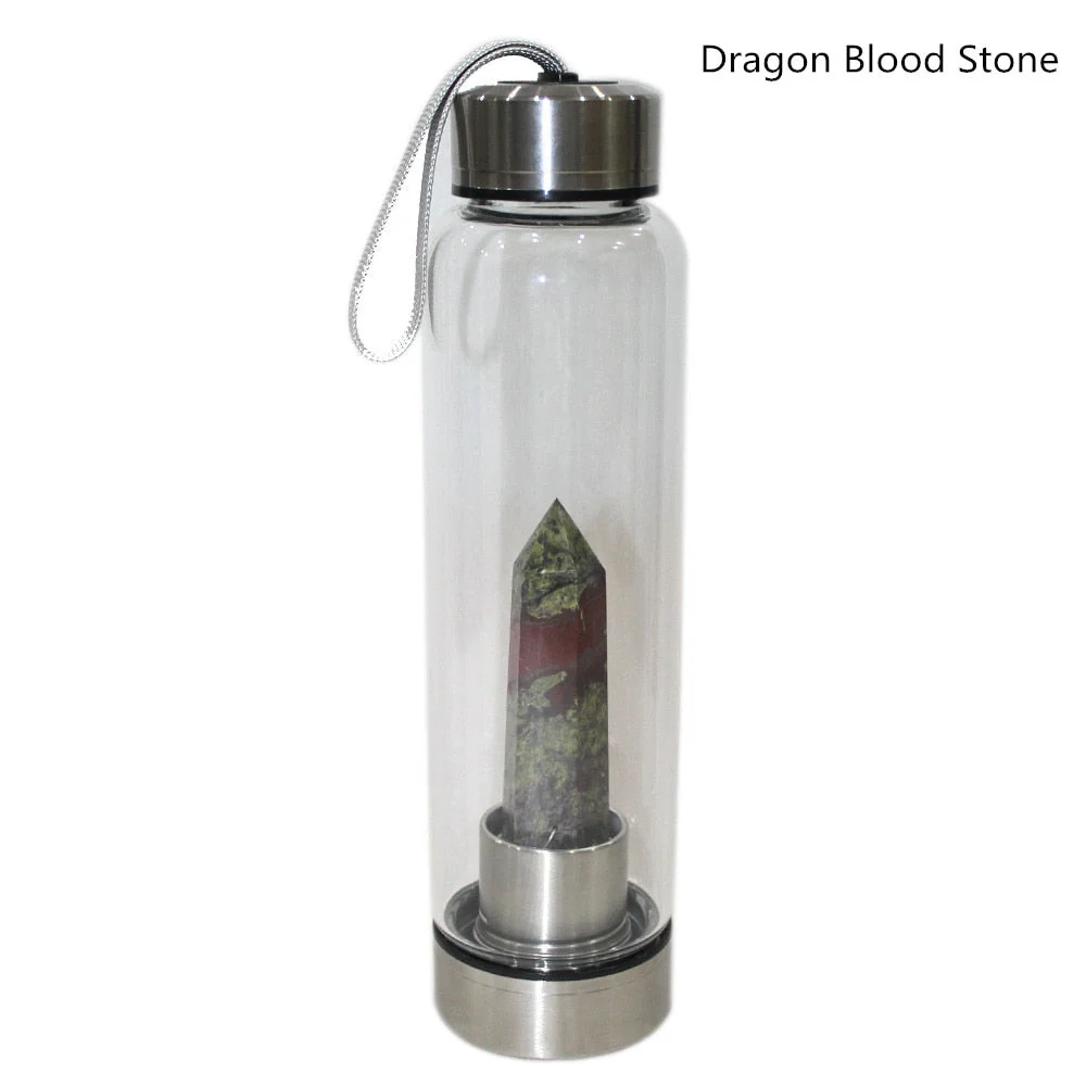 HULIANFU water bottle Drop Shipping Natural Crystal Point Healing Obelisk Wand Elixir Quartz Crystal Water Bottle To wand heals energy st - Deanwangkt