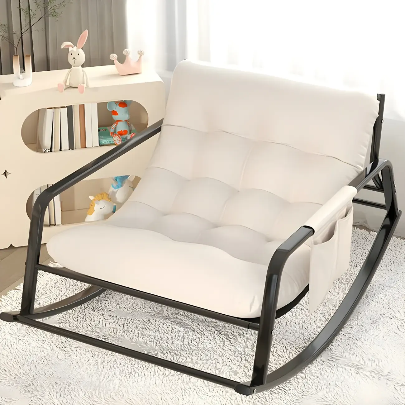 Modern 2 Seat Upholstered Rocking Chair with Track Arms