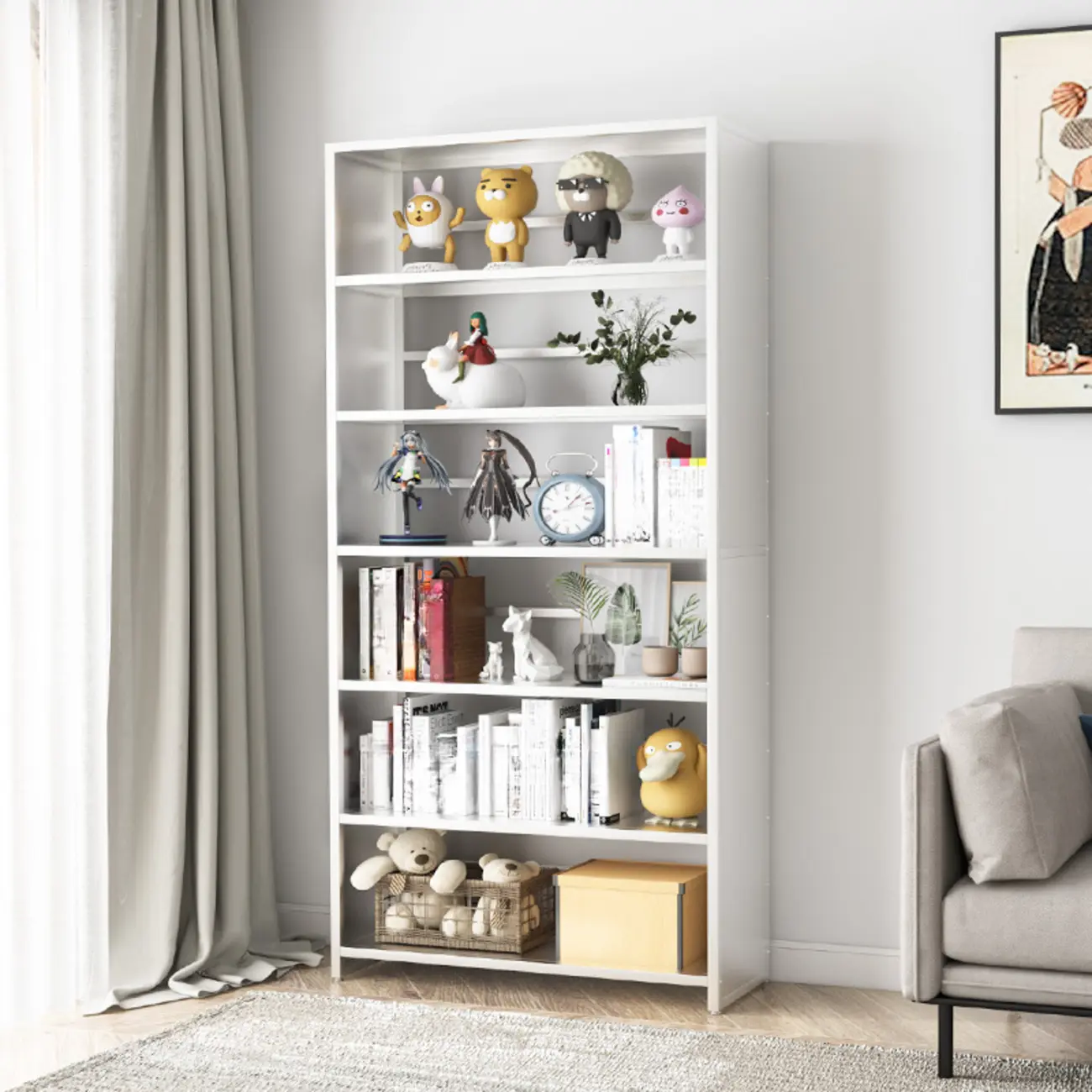 Black Metal 6-Tier Open Back Vertical Bookcase