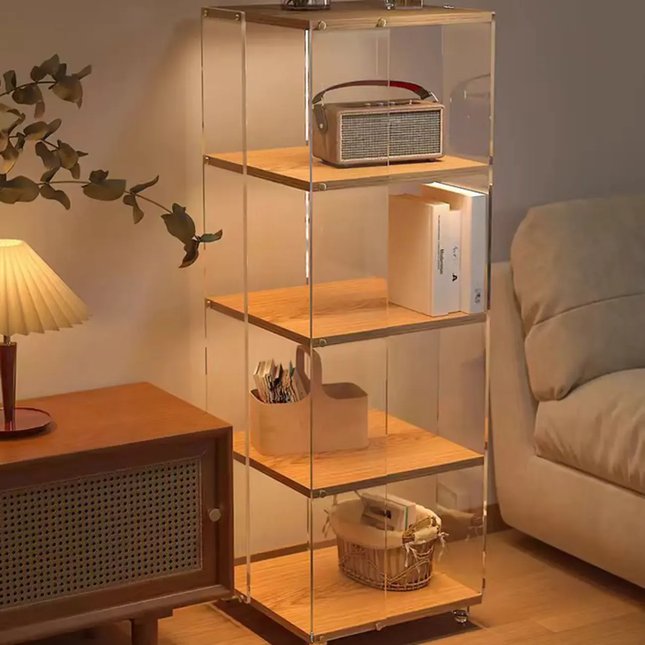 Vertical Lucite Open Back Etagere Narrow Bookshelves