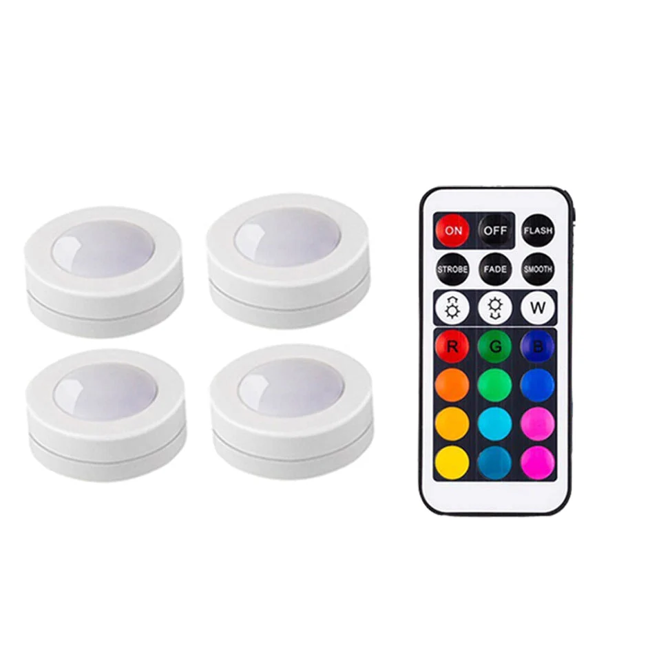 HULIANFU Wireless LED Under Cabinet Light Dimmable Touch Sensor RGB LED Puck Lights For Cupboard Wardrobe Stair Closet Hallway Night Lamp - Deanwangkt