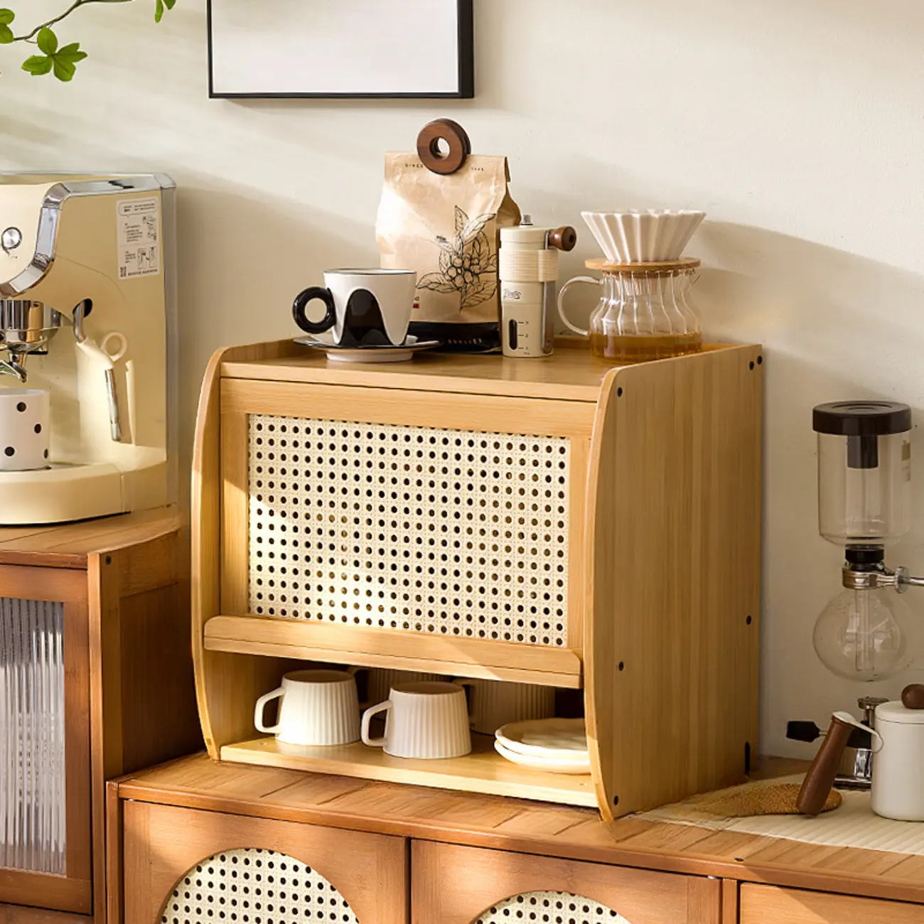 Modern Wood Narrow Open Storage Credenza
