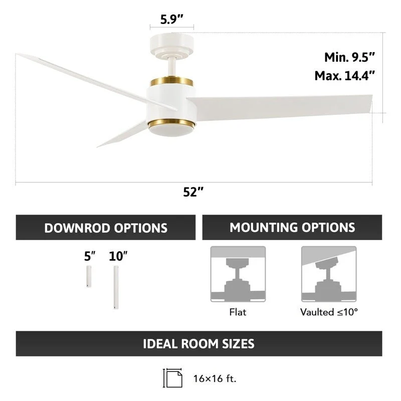 CO-Z 52  LED Ceiling Fan with Dimmable Light Kit and Remote Control - 52 Inches