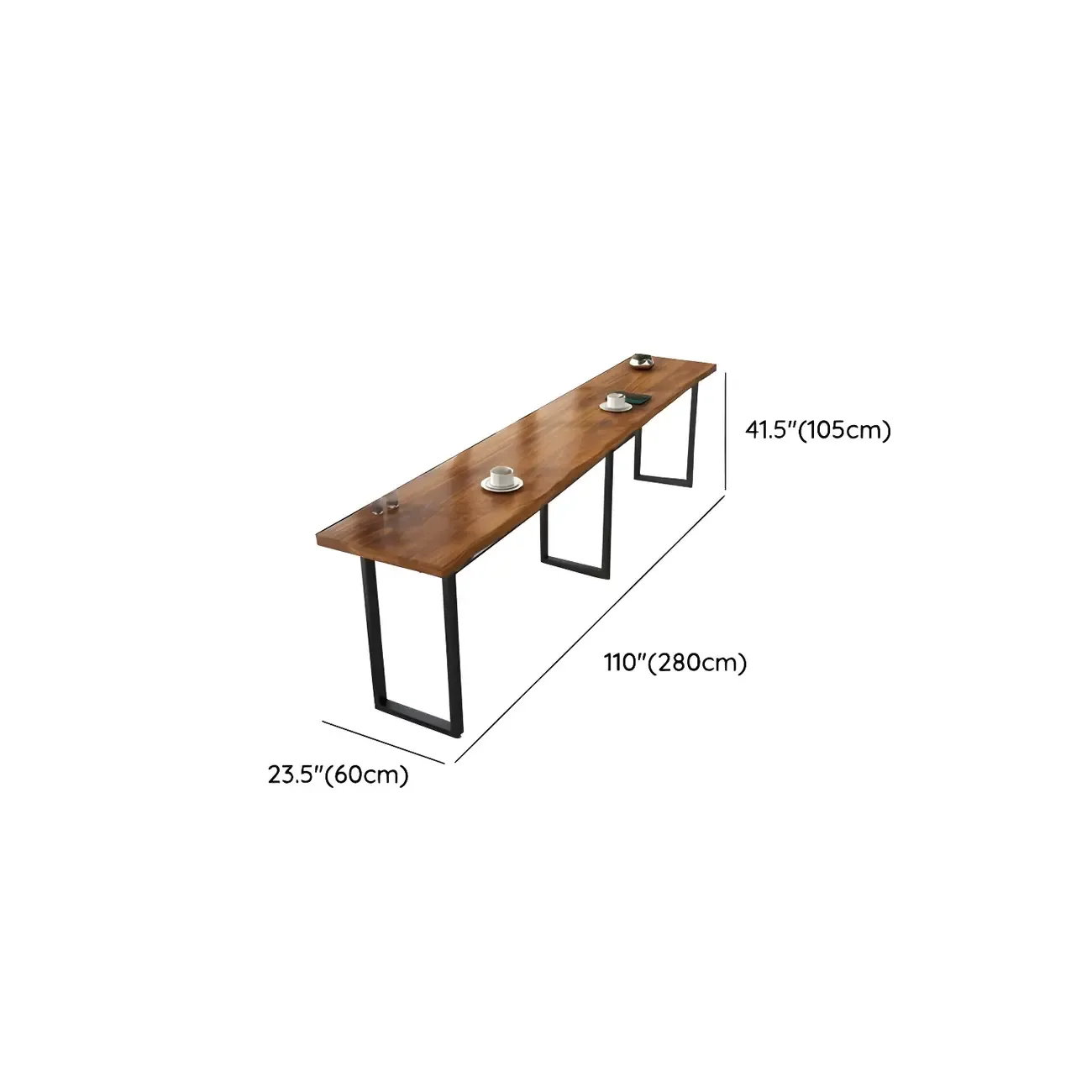 Pine Wood Rectangular Metal Base Bar Table Brown