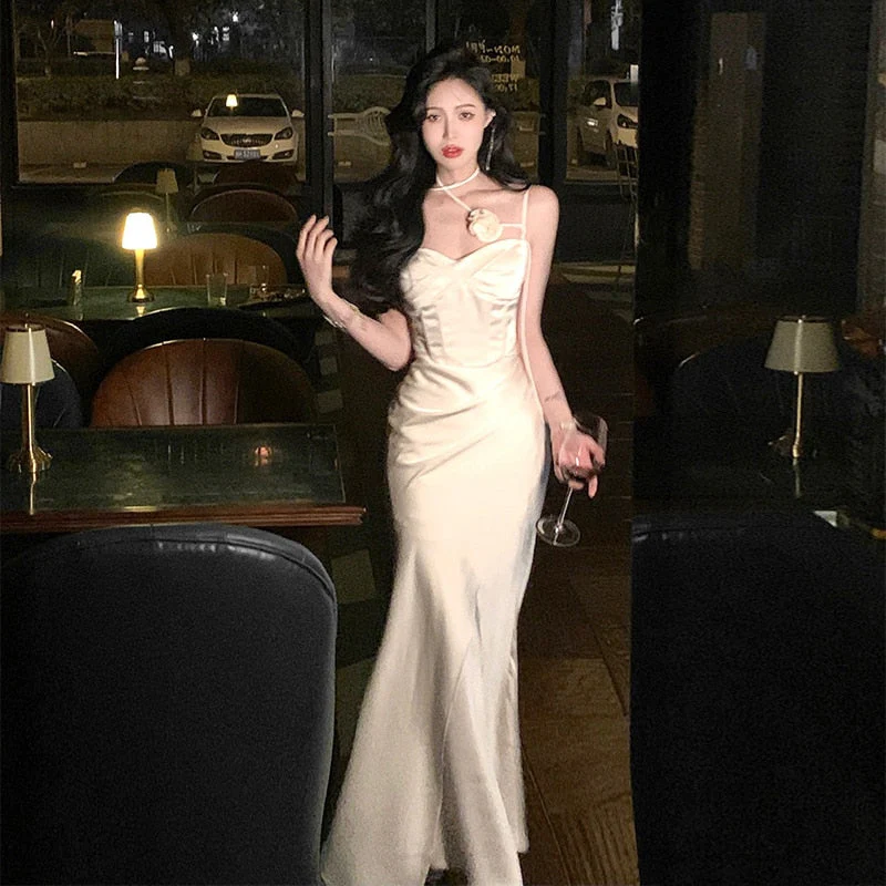 Hulianfu Sexy Sleeveless Spaghetti Strap Evening Party Prom Elegant Backless Floral Long Maxi Wedding Dresses for Women Female Summer New - Deanwangkt