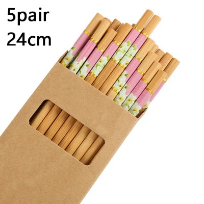HULIANFU Reusable 5 Pair Set Handmade Bamboo Japanese Natural Wood Chopsticks Sushi Food Cat Flower Multi color Wooden Chop sticks - Deanwangkt