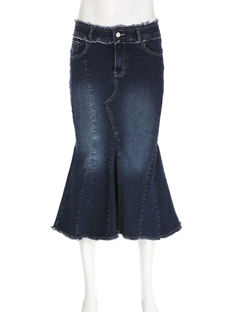 Hulianfu Sexy Denim Skirt Women Set Tube Tops Fur Edge Mermaid Dress Female Streetwear Set Summer Slim Sleeveless Spicy Suits - Deanwangkt
