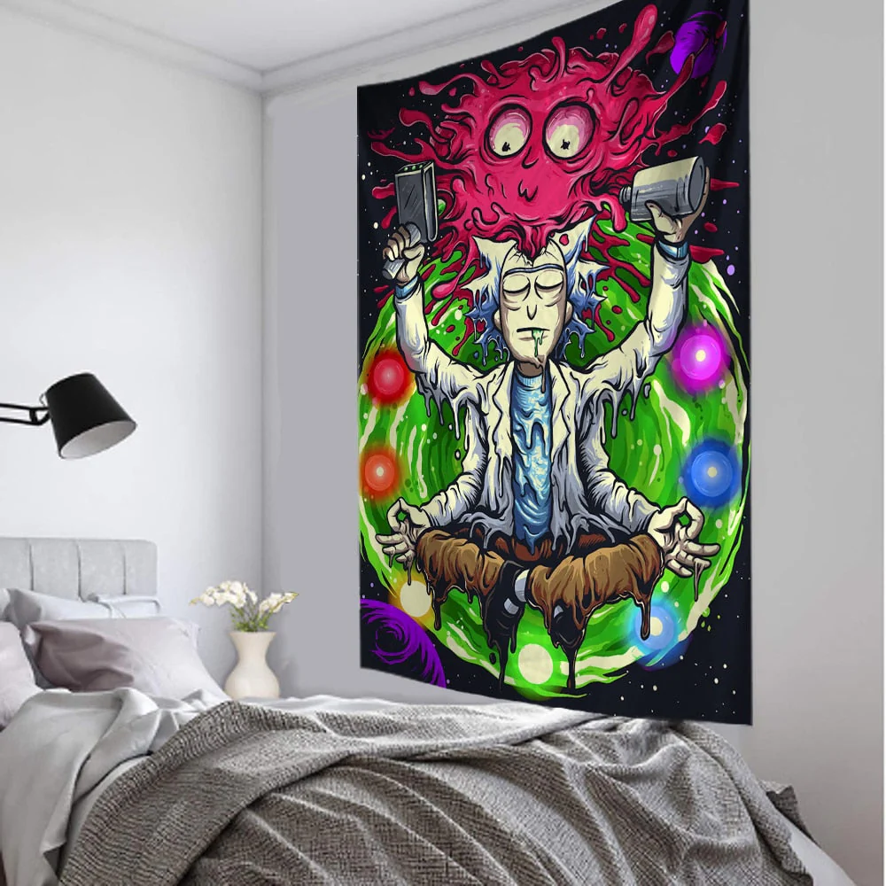 HULIANFU Psychedelic Meditator Tapestry Wall Hanging Cartoon Witchcraft Bohemian Style Mandala Kawaii Room Home Decor - Deanwangkt