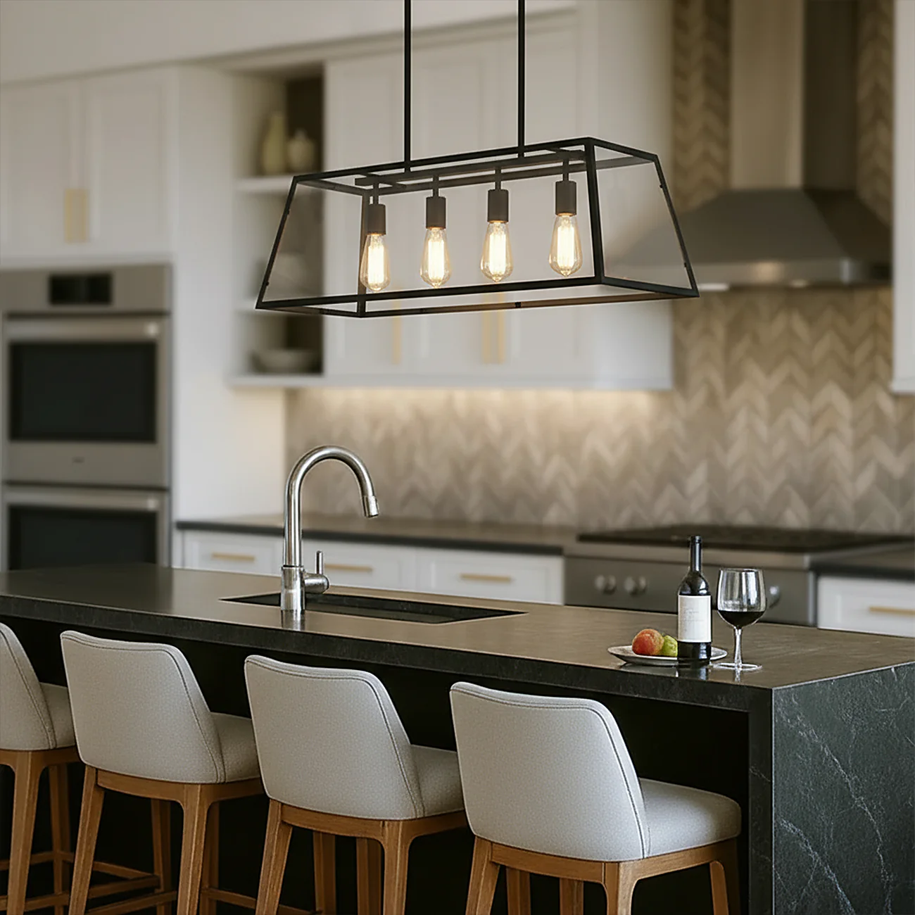 Industrial Black Rectangle Adjustable Kitchen Island Light