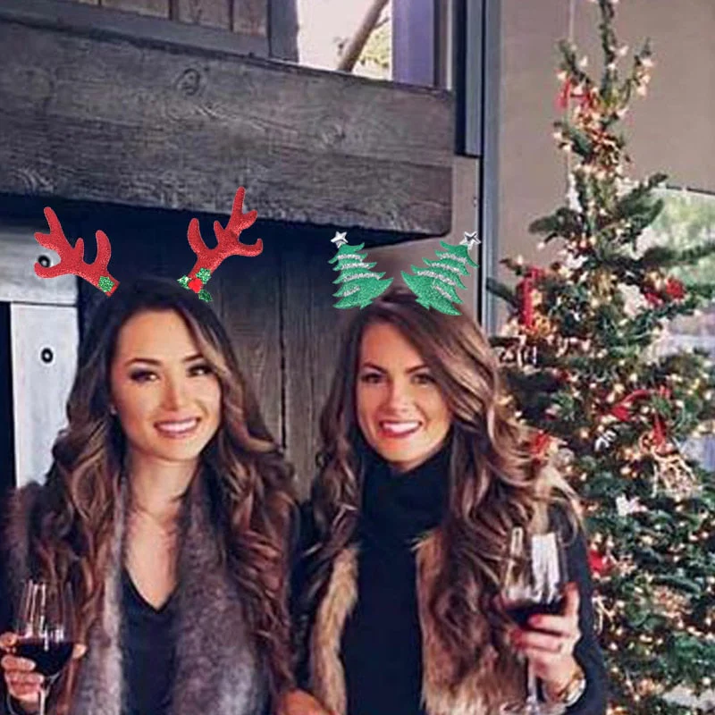 HULIANFU 2026  Christmas Headbands Christmas Tree Reindeer Antlers Hairband Xmas Party Kids Hairhoop  Christmas Glasses Photo Booth Props - Deanwangkt