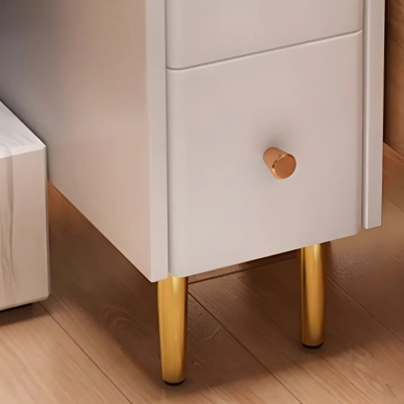 Narrow Faux Leather Drawer Nightstand with Stone Countertop