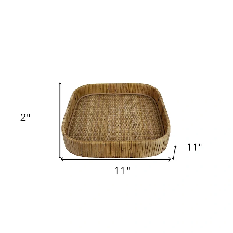 HomeRoots 11  Natural Square Bamboo Handmade Serving Tray