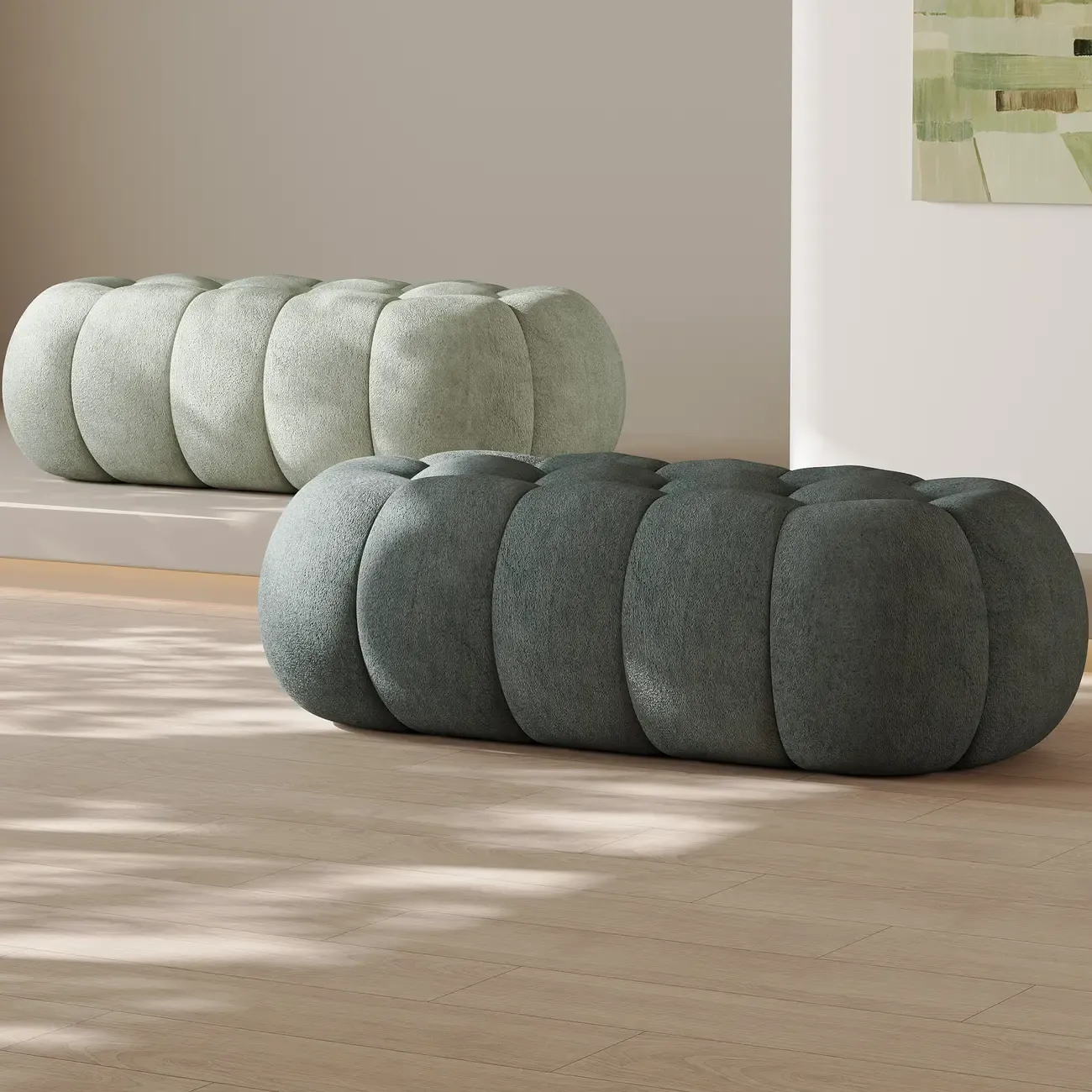 Contemporary Cloud Shaped Upholstered Bedroom Bench
