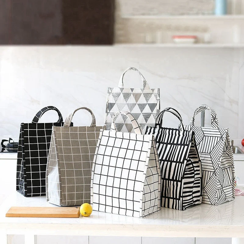 HULIANFU White plaid Cooler Functional Lunch Box Tote Insulated food storage containers Bento box Thermal Food Picnic Lunch Bag For kids - Deanwangkt