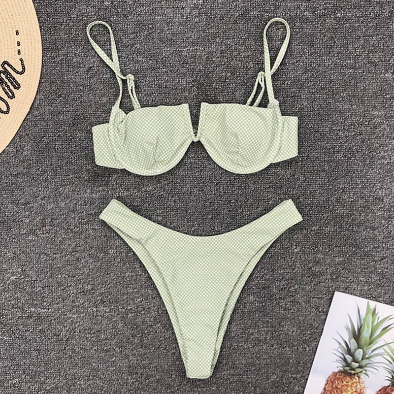 New Sexy V Neck Bikini Swimwear Women Two Pieces Swimsuit Push Up Bikini Set Brazilian Bathing Suit Beachwear Swimming Suit - Deanwangkt
