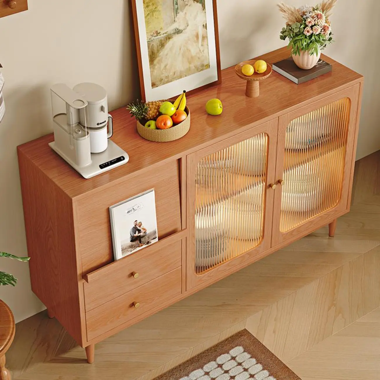 Natural Finish Rubberwood Sideboard with Drawers