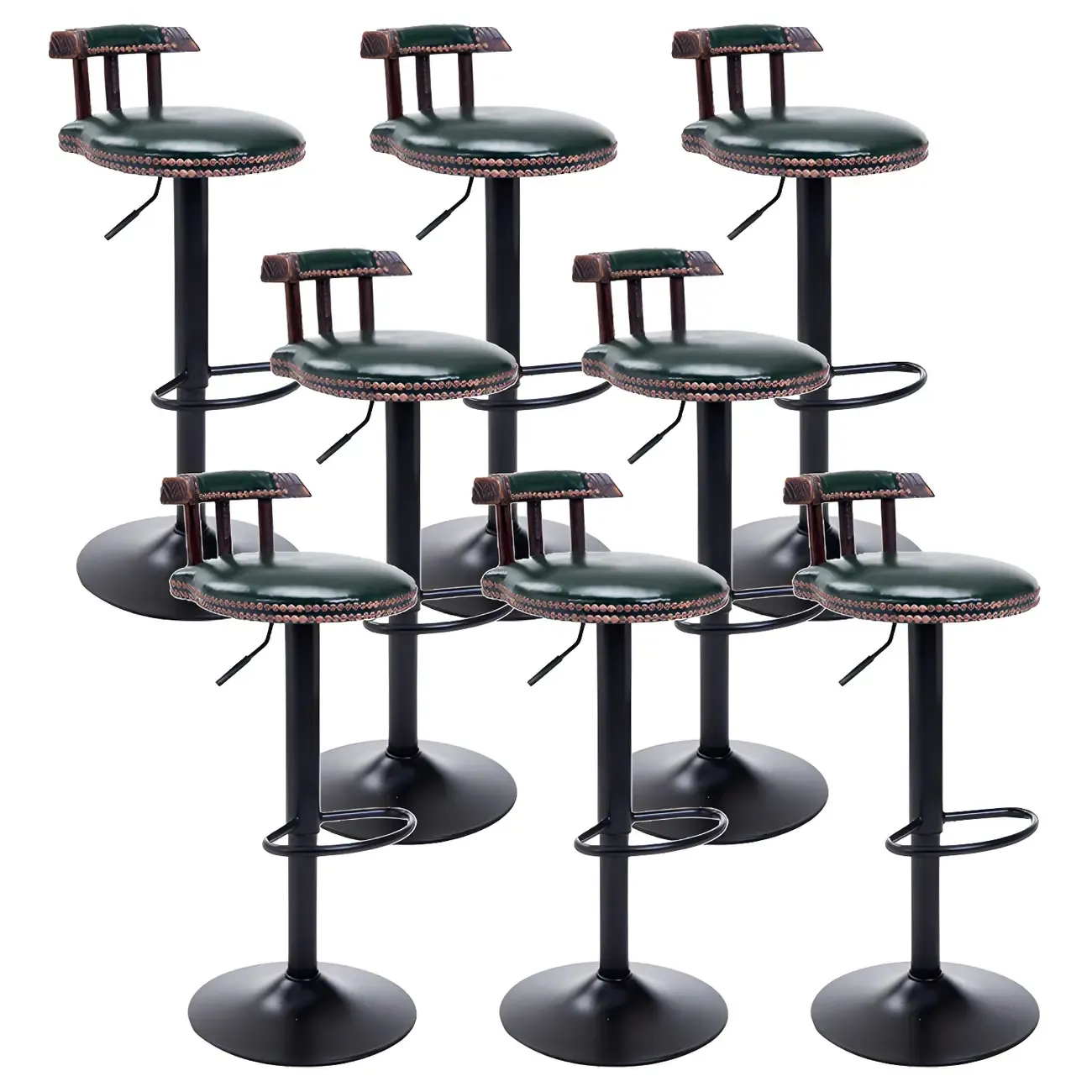 Industrial Round Leather Adjustable Bar Stools