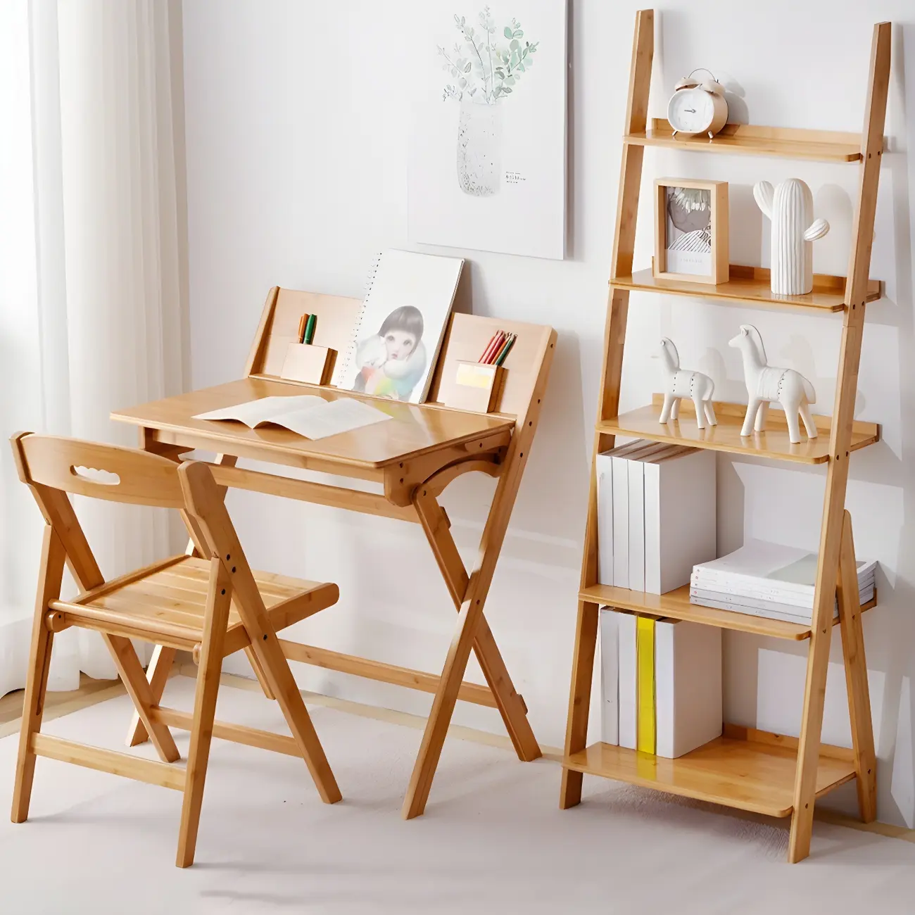 Solid Wood 5-Tier Open Back Ladder Bookshelf