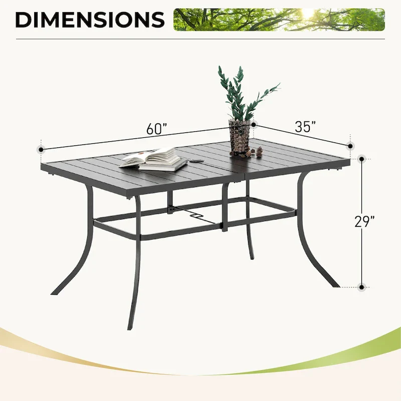 MAISON ARTS Patio Dining Set 7 Piece Metal Rectangle Patio Table with 2.6  Umbrella Hole and 6 Metal Dining Chairs, Black