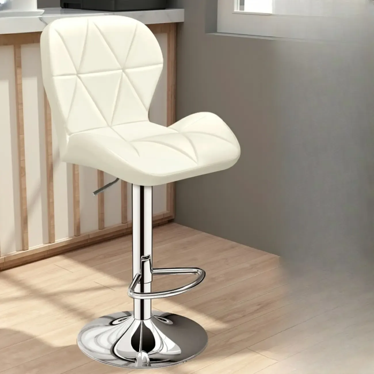 Square Adjustable Swivel Leather Bar Stools with Back