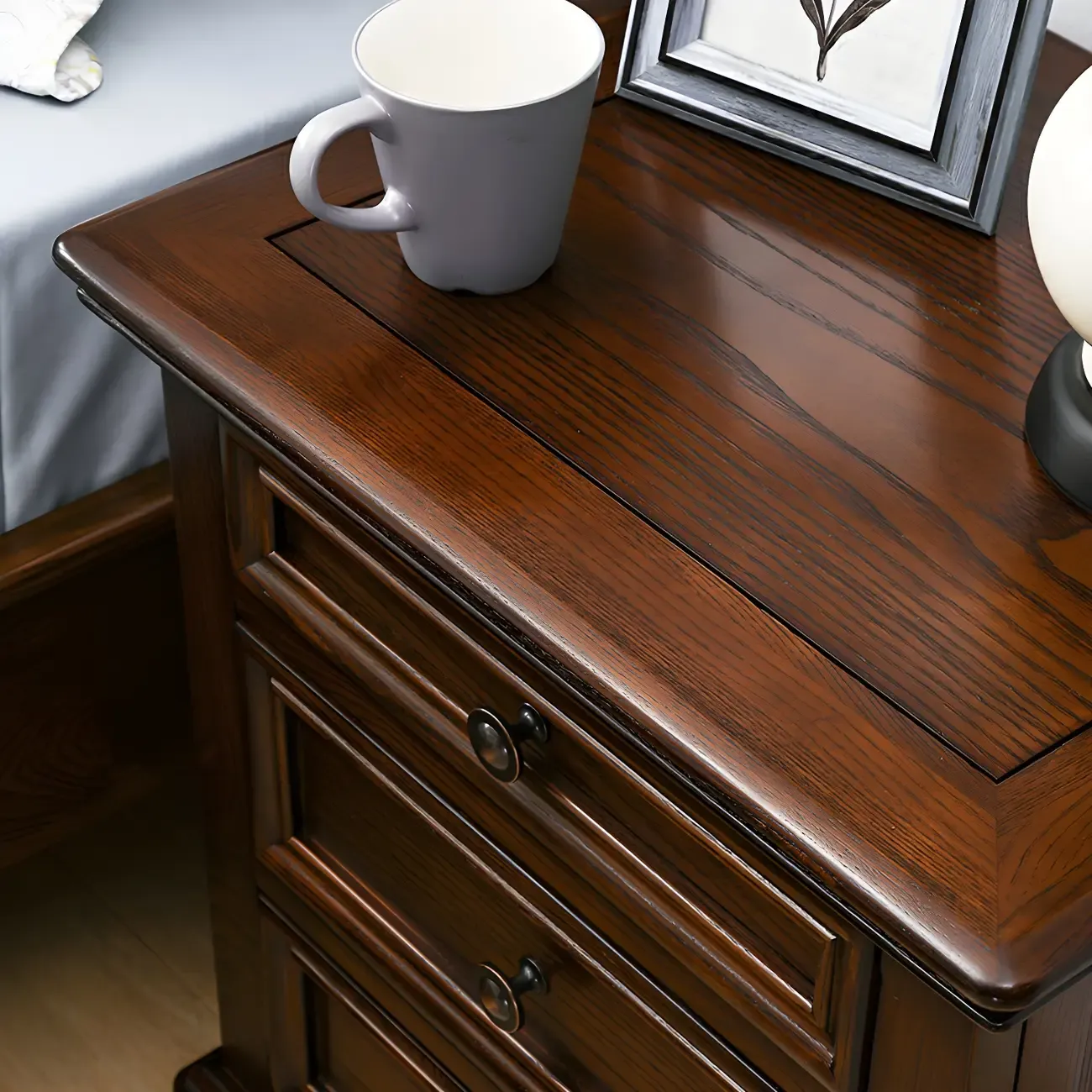 Compact Dark Walnut 3-Drawer Wood Nightstand