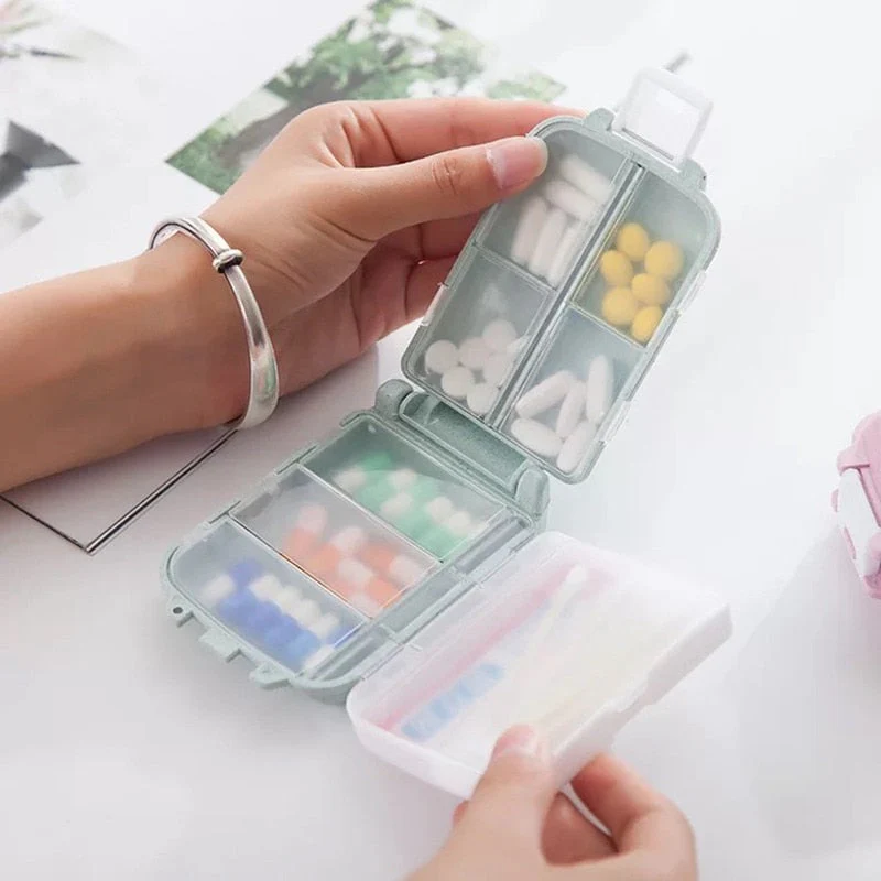 HULIANFU Pill Box Wheat Sealed 8 Grids Pill Container Organizer Health Care Drug Travel Divider 7 Day Pill Storage Bag Travel Pill Cases - Deanwangkt