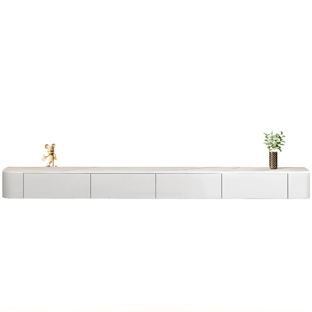 87 Grey Solid Wood Long Floating TV Stand with Drawers