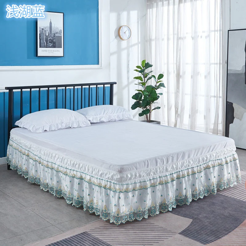 HULIANFU Top Selling Delicate Double Layers Luxury Stereoscopic Embroidered Flowers Lace Ruffle Bed Skirts with Strong Elastic Bed Cover - Deanwangkt