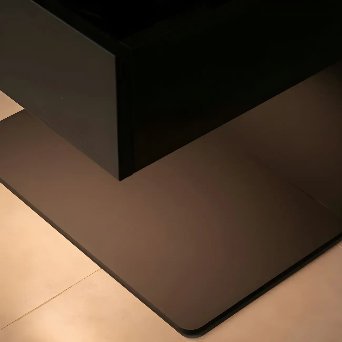 Black Steel Wood C-Shaped Drawer Nightstand with Light