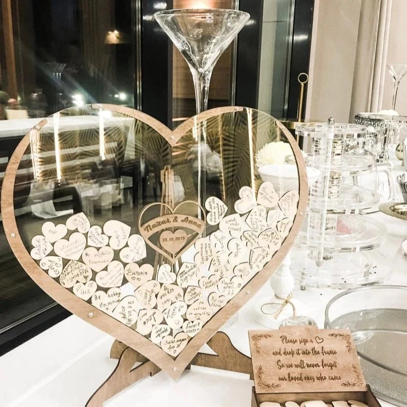 HULIANFU Wedding Guest Book Wedding Guestbook Wedding Drop Box Guestbook Hearts Wedding Guest Book Alternative Transparent Guest Book Wed - Deanwangkt