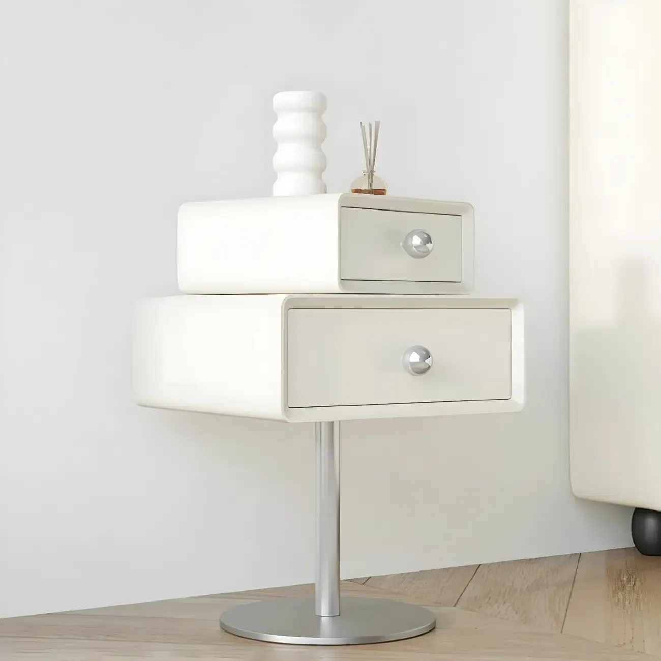 Modern Metal Wood Rotatable 2-Drawer Nightstand