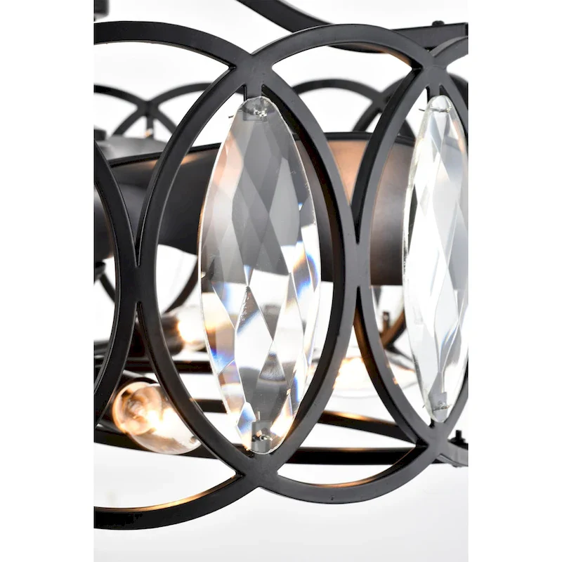 Dakanda 24 Inch Matte Black finish 6 Light, 3 Blade Crystal Ceiling Fandelier with Remote