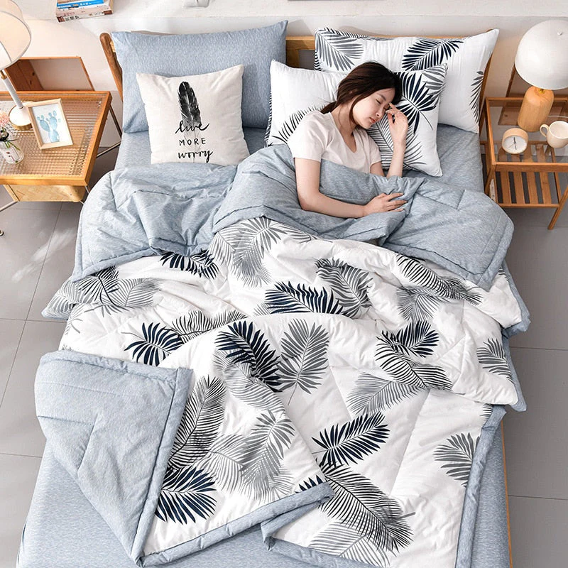 HULIANFU PEIDUO Simple Modern Air Condition Thin Blanket Summer Quilt Cotton Fluffy Plaid Blanket On The Bed Comfortable Comforter - Deanwangkt