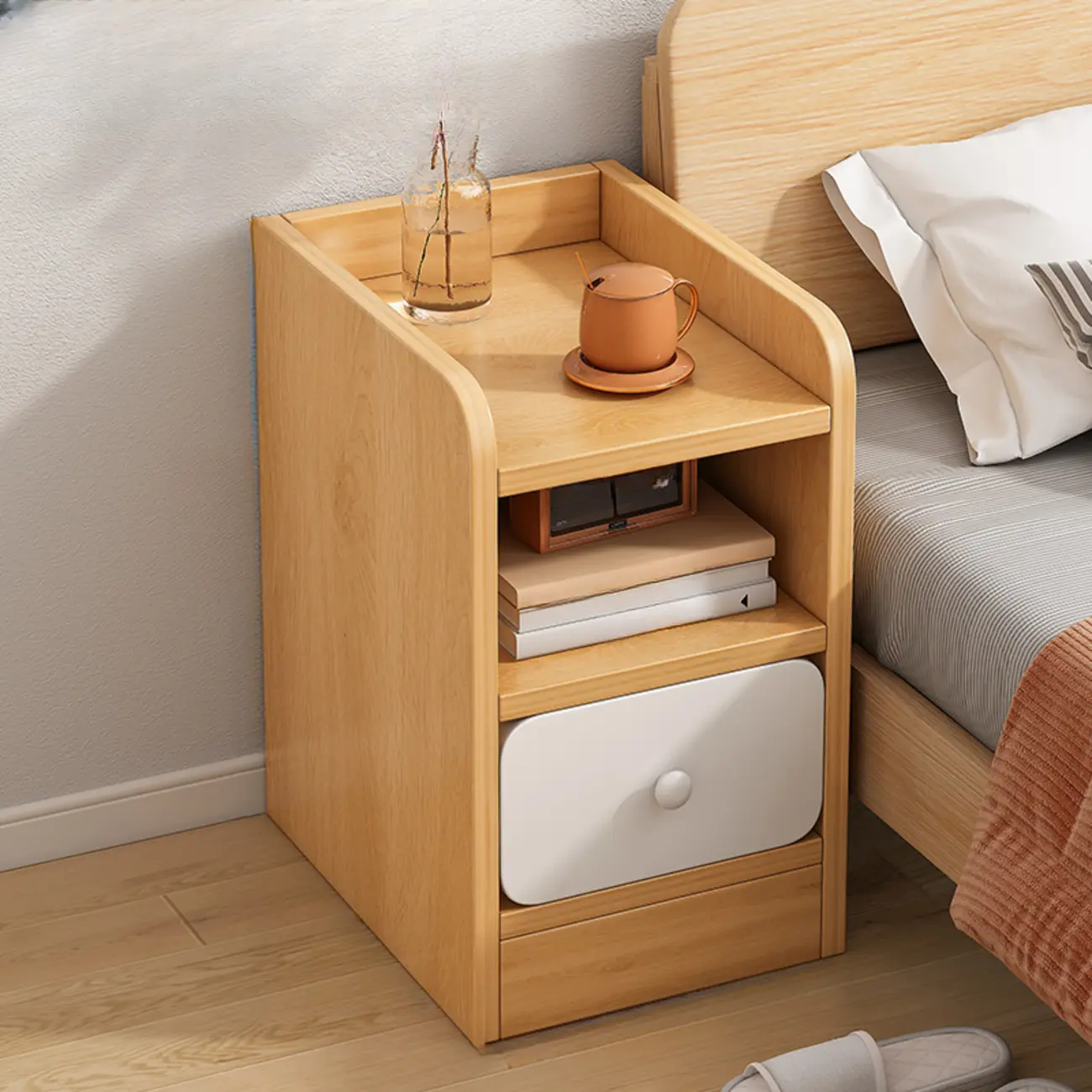 Modern Bedside Table with Drawers - White Nightstand