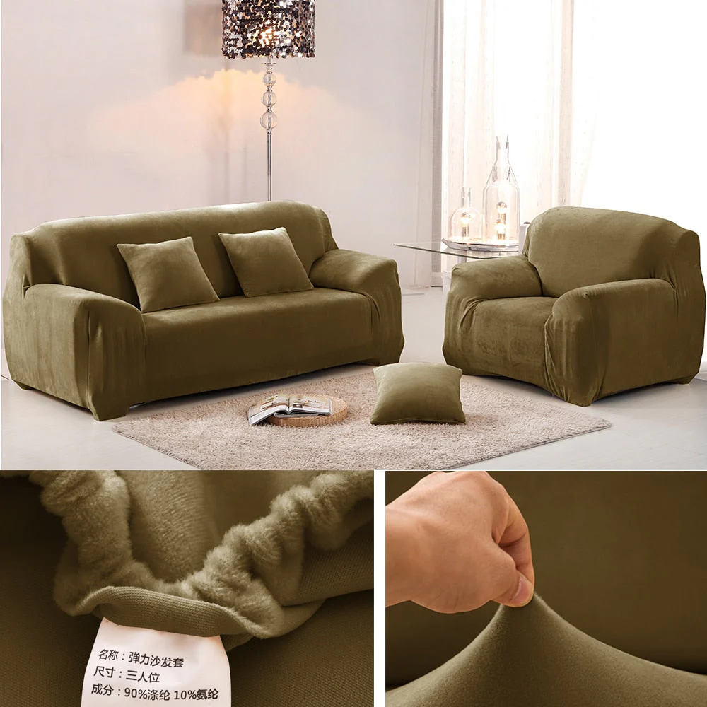 HULIANFU Plush Thick Sofa Cover for Living Room Adjustable Elastic Corner Couch Covers Sectional Slipcover Decor Sofa Chaise Cover Lounge - Deanwangkt