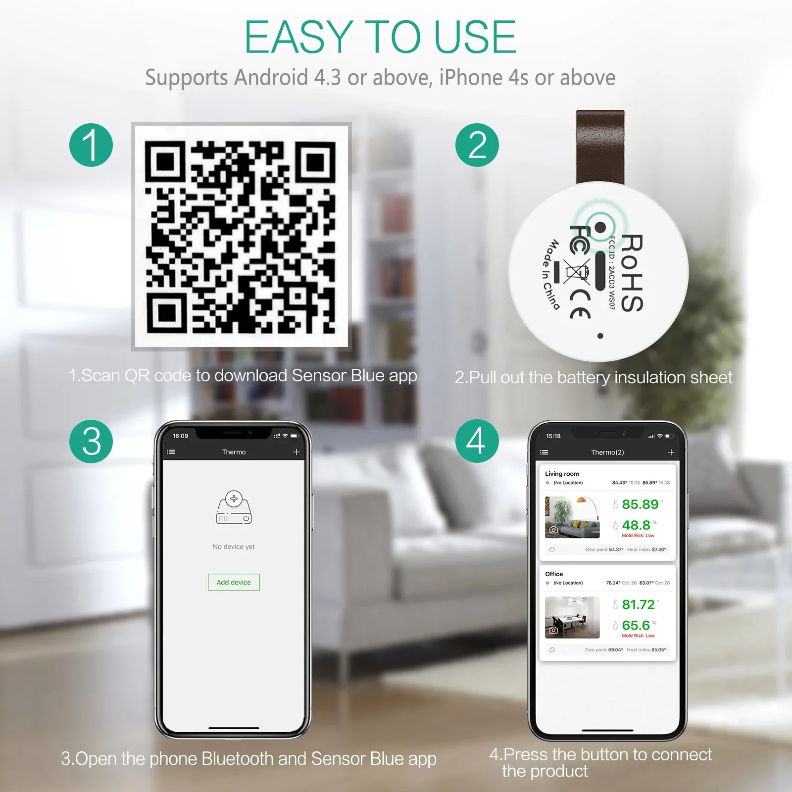 HULIANFU ORIA Thermometer Hygrometer Wireless Bluetooth Outdoor Thermometer Smart Home Temperature and Humidity Sensor - Deanwangkt