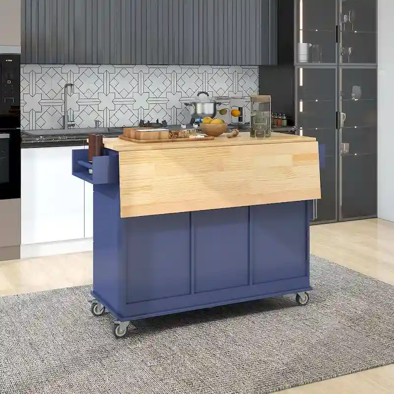 Rolling Mobile Kitchen Island with Wheels Drop Leaf, Solid Wood Top