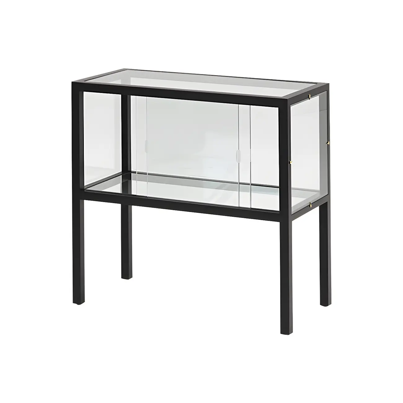 Modern Black Glass Display Cabinet with Metal Frame