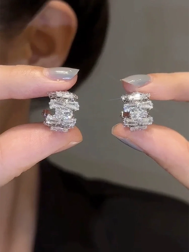 Exquisite light luxury zircon stud earrings  new popular simple super flash high-end earrings personalized silver needle earrings - Deanwangkt