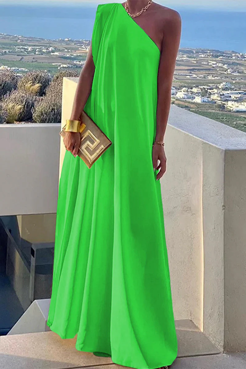 hulianfu Elegant Simplicity Solid Asymmetrical Oblique Collar Evening Dress Dresses(3 Colors) - Deanwangkt