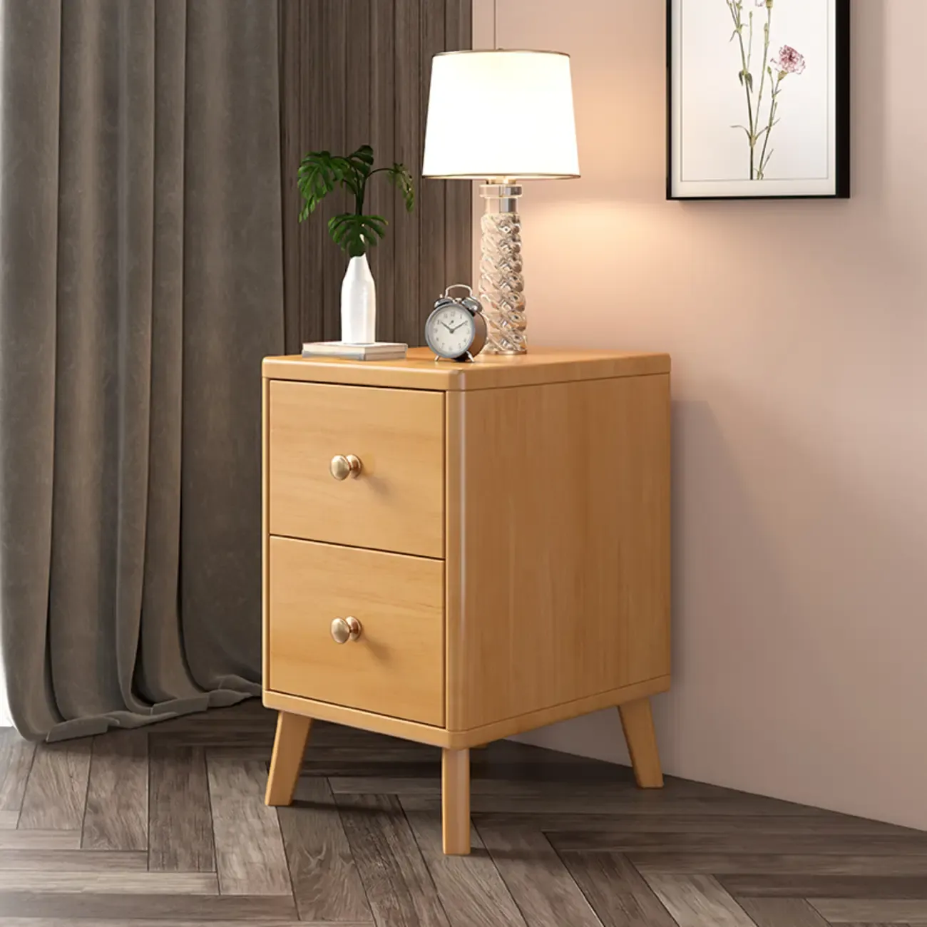 Square Solid Wood 2-Drawer Nightstand with Legs