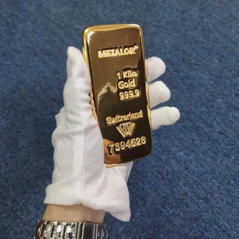 HULIANFU Suisse 1kg Gold Bullion Bar Swiss 1000g Pure Copper Inside 999 Fine Gold Plated Gold Bar Ingot Coins For Home Deco Movie Prop - Deanwangkt