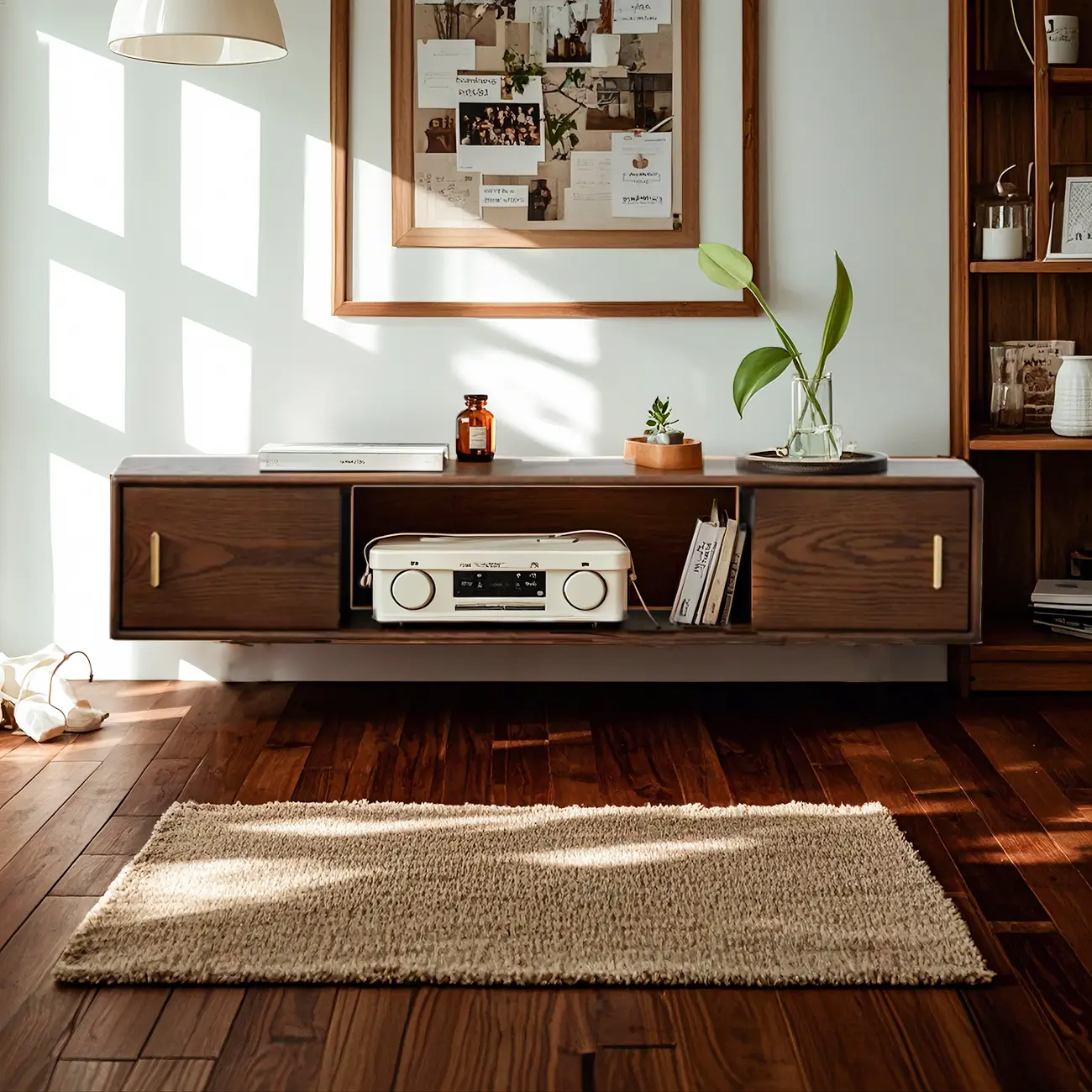 Nordic Wood Walnut Wall-mounted TV Stand for Living Room